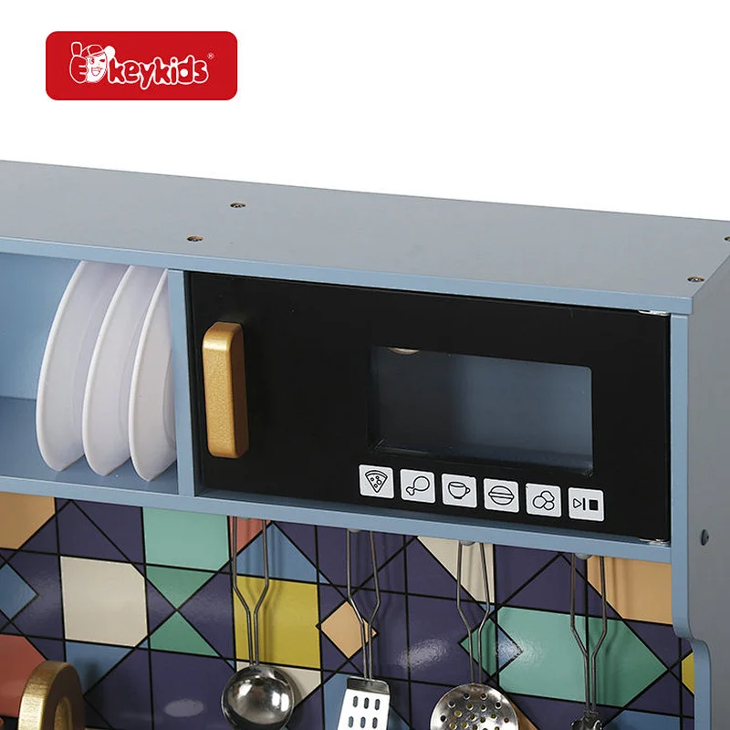 Hot Selling Kids Wooden Play Kitchen Toy with Light Blue W10C955